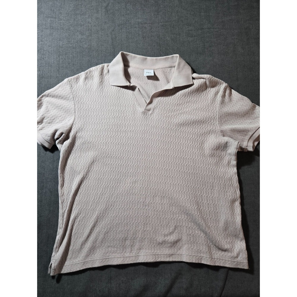 Zara Man Textured Pointelle Knit Polo Shirt Mauve Pink V-Neck Short Sleeve M